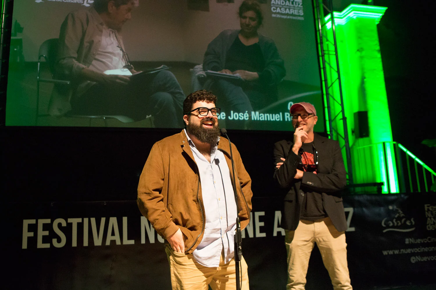 José Manuel Rebollo y Rafa Caballero durante la presentación de "Coraje" en el XII Festival Nuevo Cine Andaluz (Casares, 2025)
